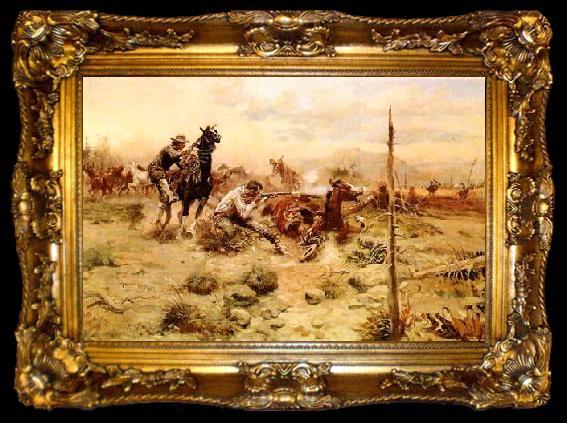 framed  Charles M Russell When Horse Flesh Comes High, ta009-2